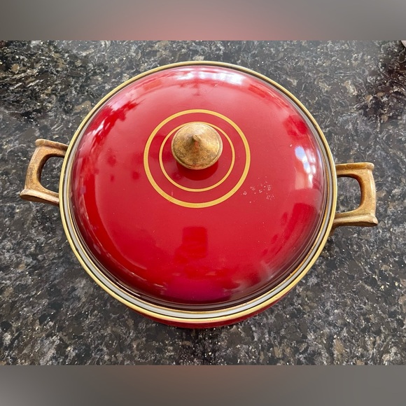 Vintage Collectible Red and Gold Casserole  Pot - Picture 1 of 10